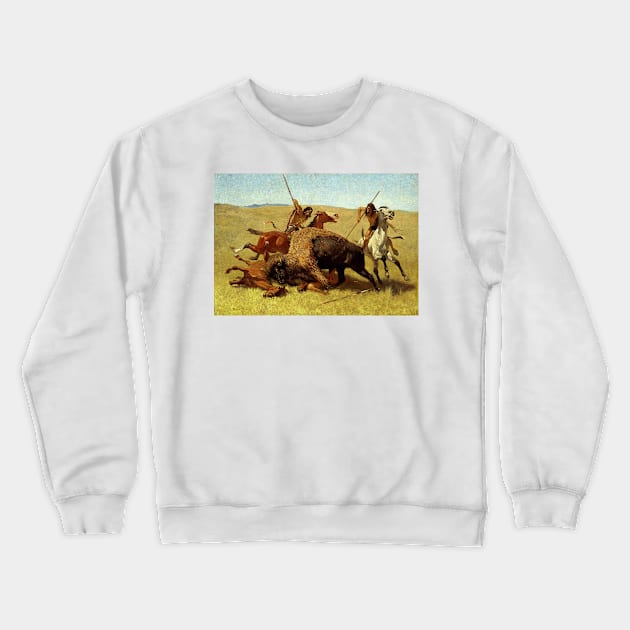 The Buffalo Hunt by Frederic Remington Crewneck Sweatshirt by Classic Art Stall